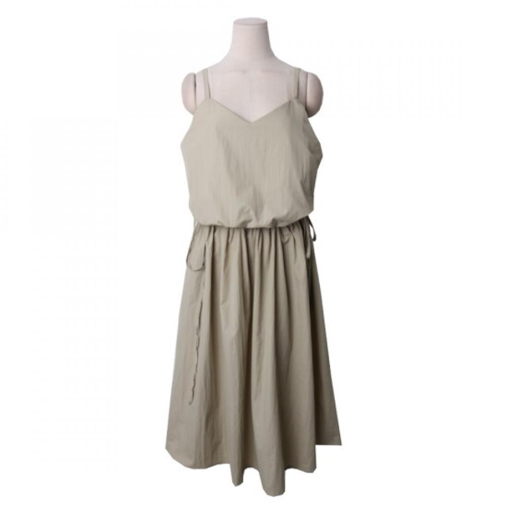 Shop Women Vest Waist Shirring Daily Sleeveless Long Dress Beige Bygo Wdr 3597