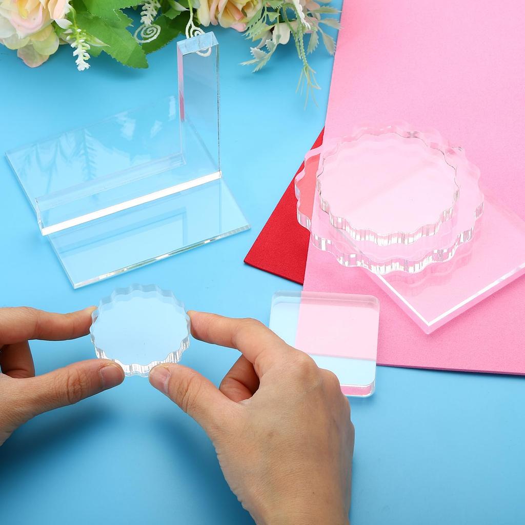 PATIKIL Acrylic Stamp Blocks with Grid Lines Clear Stamping Blocks Set of Perfect Rectangle Decorative Mounting Blocks for Scrapbooking DIY Crafts