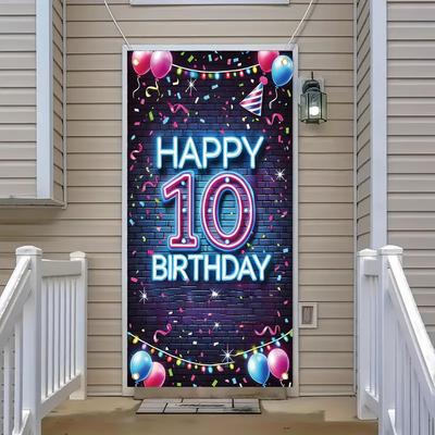 Накрытие на дверь на 10-й день рождения Неоновая вечеринка Украшение Цветной воздушный шар Баннер с подарком для Детей Подростков Праздник Вход Мальчики Девочки Фотозона Фон