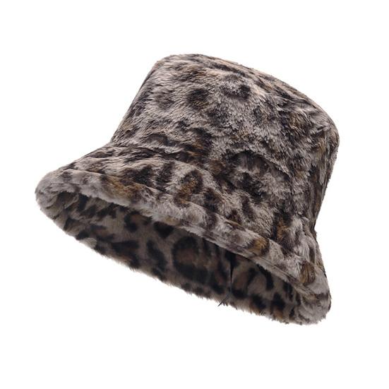Winter Warm Bucket Plush Thickened Hat Super Soft Adjustable Windproof Versatile Leopard Cap Women Headwear