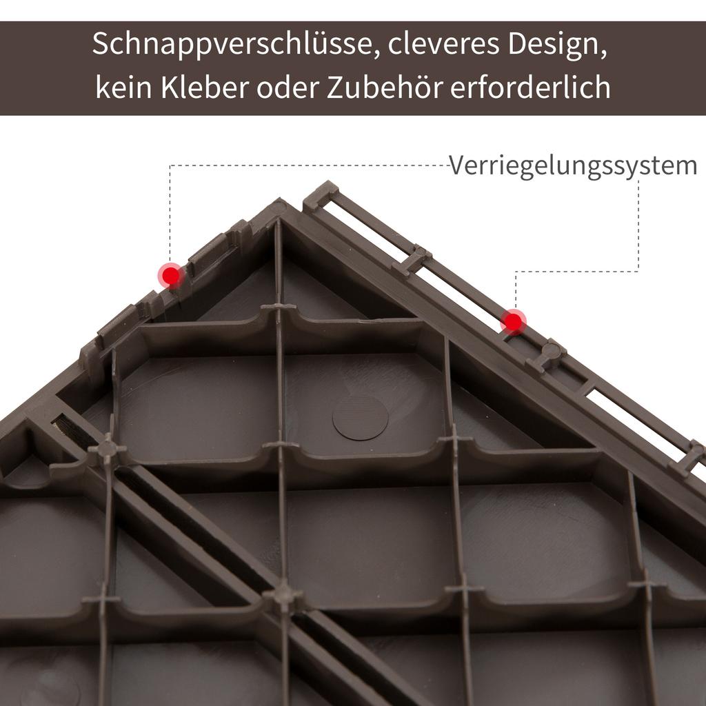 Terrace tiles, 30 x 30 cm, 9 pieces, click tiles, balcony tiles with click system, drainage function, flooring tile for terrace, balcony, brown
