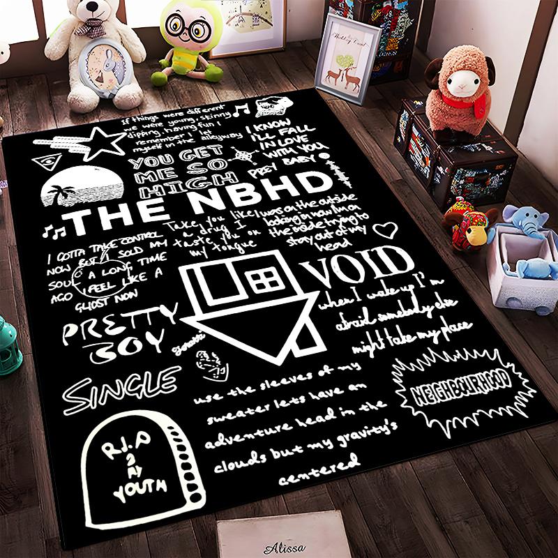Монохромный текстовый арт с логотипом The NBHD Нескользящий коврик, подходящий для диванов в гостиной и спальне