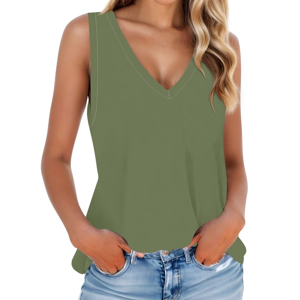 Женская мода, летняя майка с V-образным вырезом, легкая однотонная майка без рукавов
