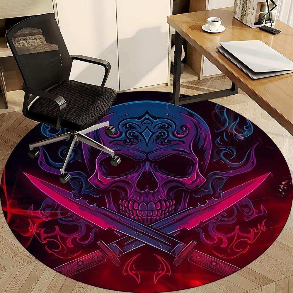 1pc Skull Swords Office Round Area Rug, Under Office Chairs Bedroom Living Room Home Decor, Room Deco, Available in Various Sizes