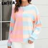 Women's Fashion Casual Stripe Print Autumn Winter Long Sleeve O-Neck Loose Sweaters