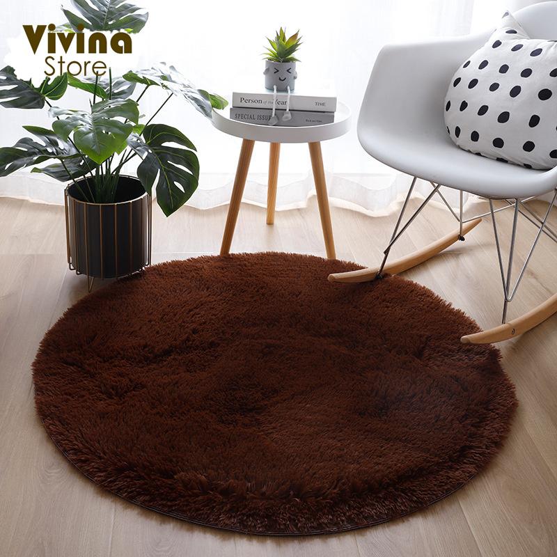 Green Round Shaggy Rug Soft Fluffy Long Hair Floor Mat For Living Room Sofa Chair Bathroom Kids Room Decoration