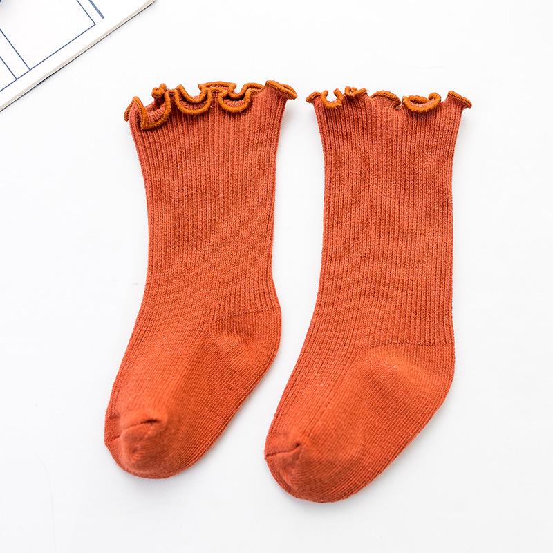 Весенне-осенние детские носки с оборкой для 0-3 лет - Хлопковые носки-гольфы для девочек