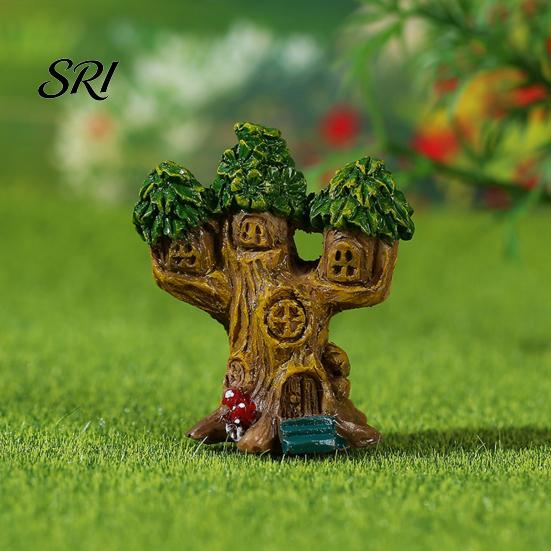Desktop Miniature Scenes Micro Landscape Ornaments Resin Fairy Garden Accessories Small Wooden Tree House Models Houses for Plants Fish Tank Decor DIY