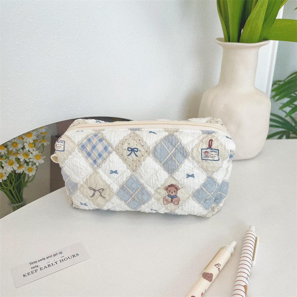 Свежая стеганая косметичка большой емкости для девочек - милый студенческий пенал на молнии для канцелярских принадлежностей