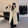Retro Gold Buckle Brown Suit Double-sided Wool Coat for Women Autumn and Winter Double-breasted Mid-length Herringbone Wool Coat