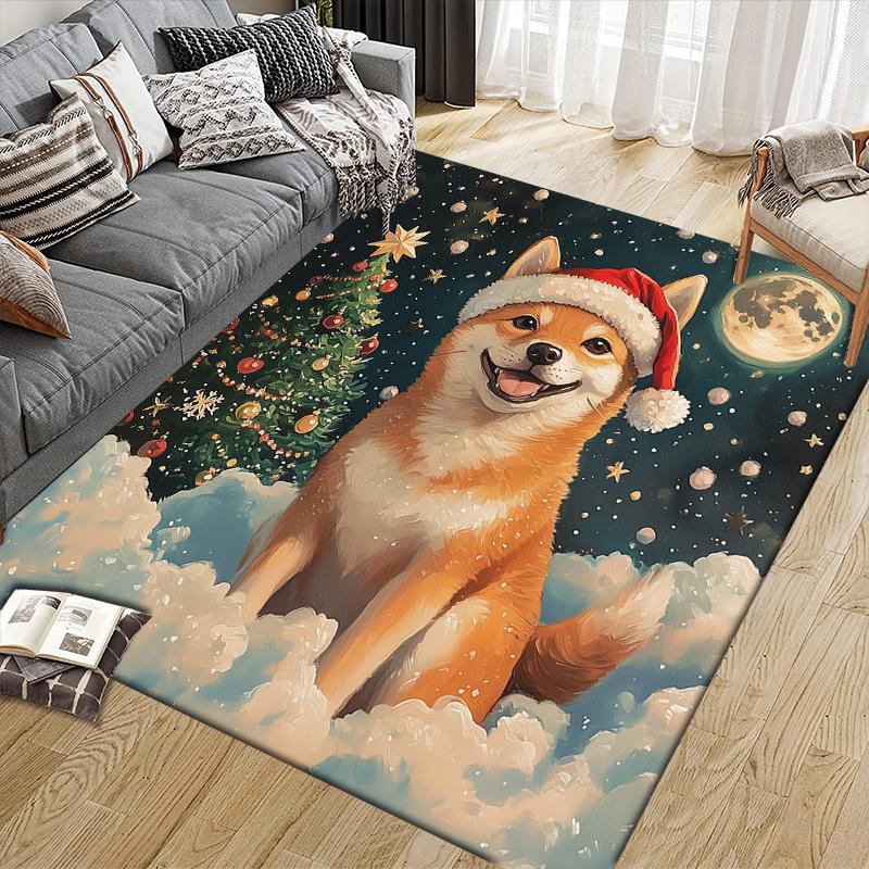 Christmas dog Home Sofa Decoration for Living Room & Bedroom, Non‑Slip Play Flannel Floor Mat for Game Room