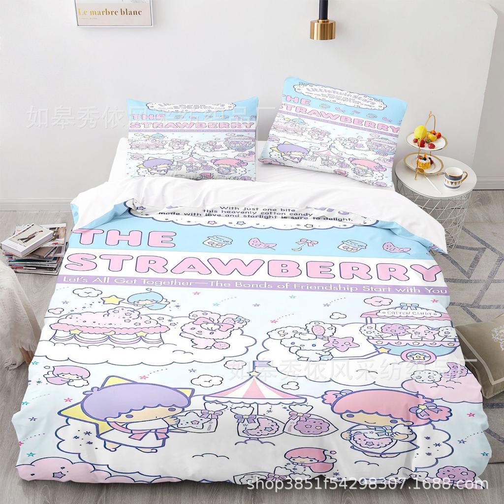 Комплект постельного белья Sanrio Little Twin Stars: одеяло, пододеяльник, наволочка, 2-3 предмета, детский и взрослый размер.