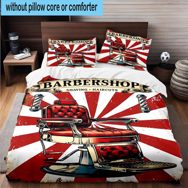 Vintage Barbershop Print 3pcs Bedding,Including 1pc Duvet Cover And 2pcs Pillowcases Perfect for Christmas,Ideal for Bedroom, Dormitory