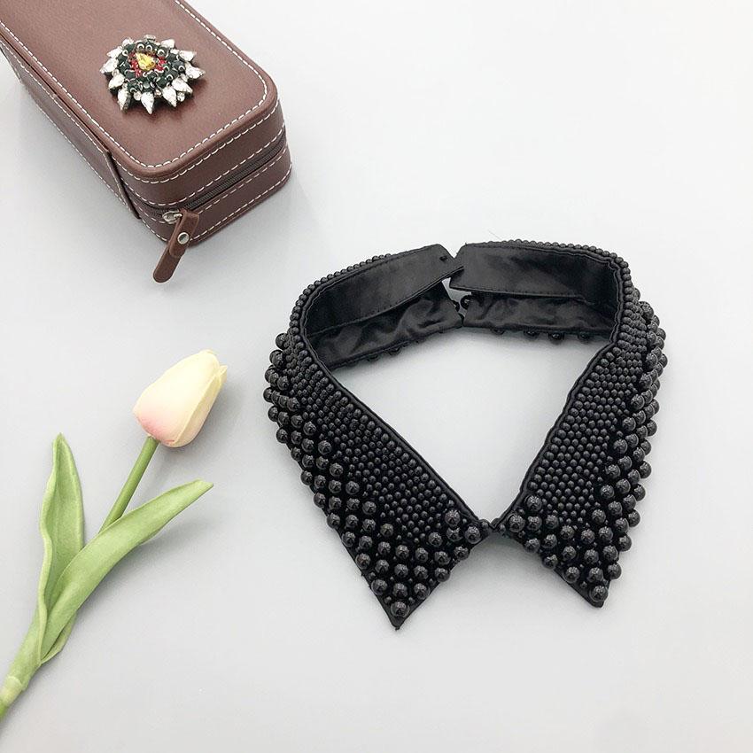 Elegant Vintage Pearl Embellished Handcrafted Collar for Women High-Quality Polyester Fiber Pearl Sewing Woven Necktie Style