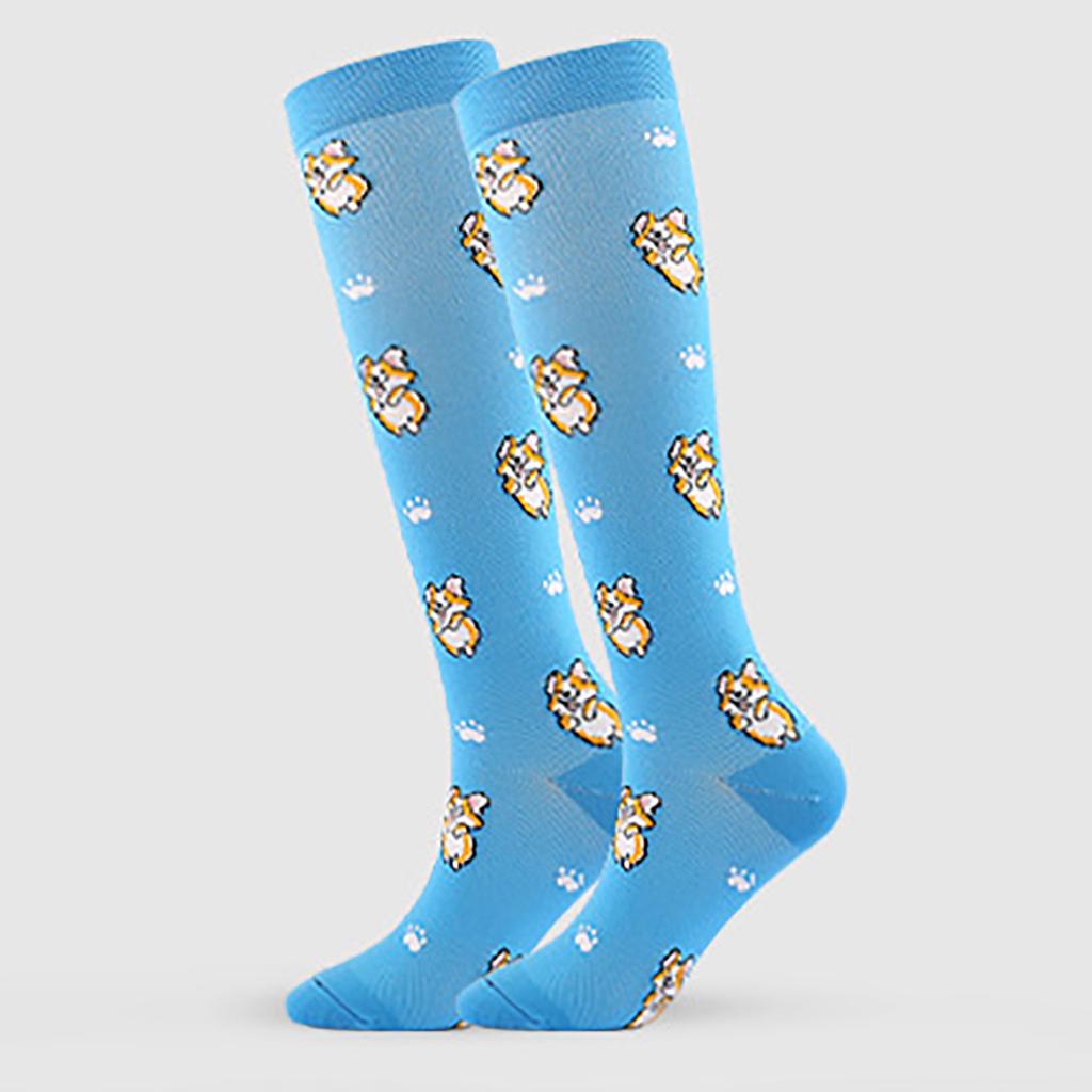 Женские поглощающие пот нейлоновые длинные компрессионные носки с мультяшным принтом для занятий спортом на открытом воздухе