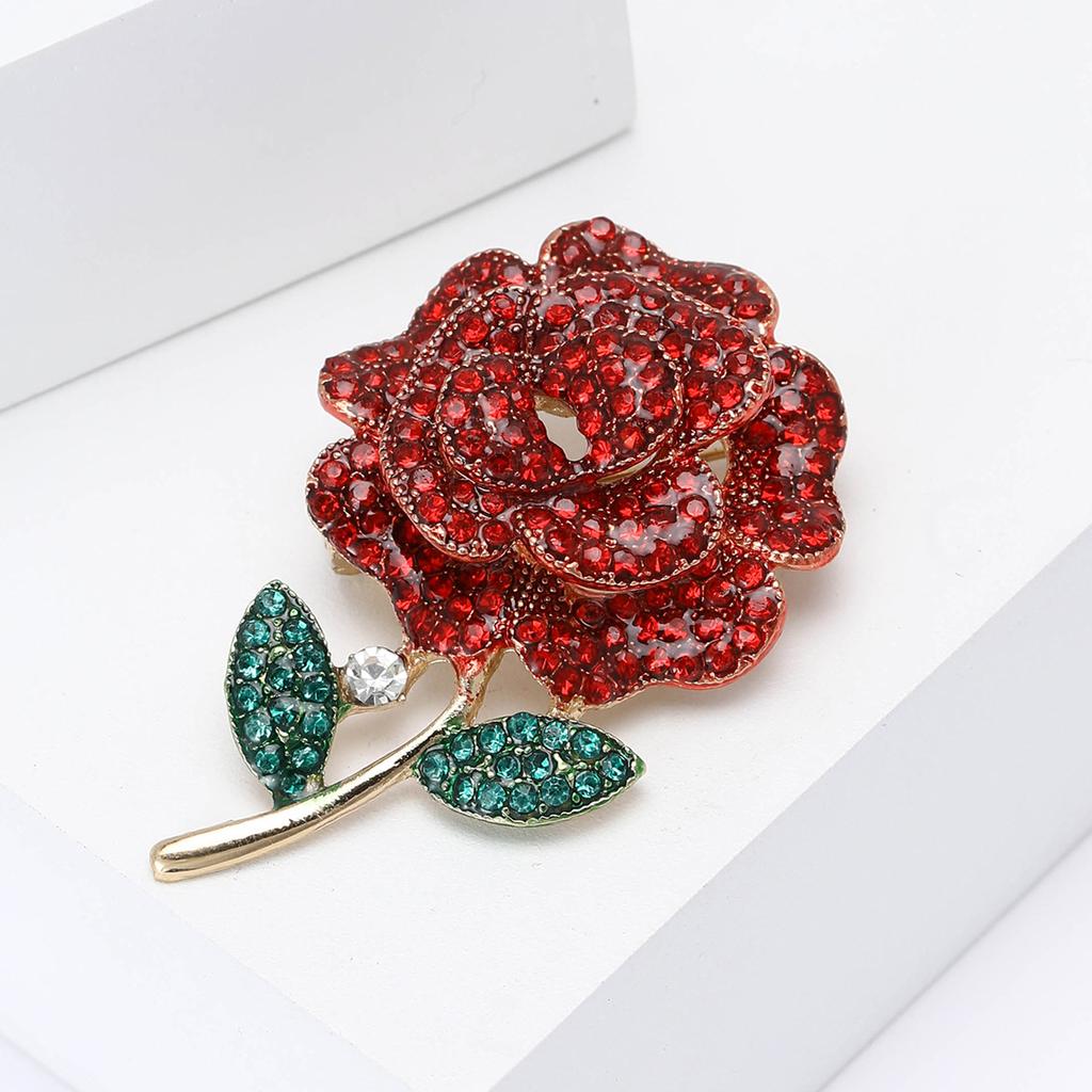 Delicate Alloy Rhinestone Rose Brooch Temperament Versatile Women'S Clothing Corsage Jewelry Pin