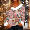 Women's Fashionable Casual V-Neck Christmas Print Long-Sleeved Top