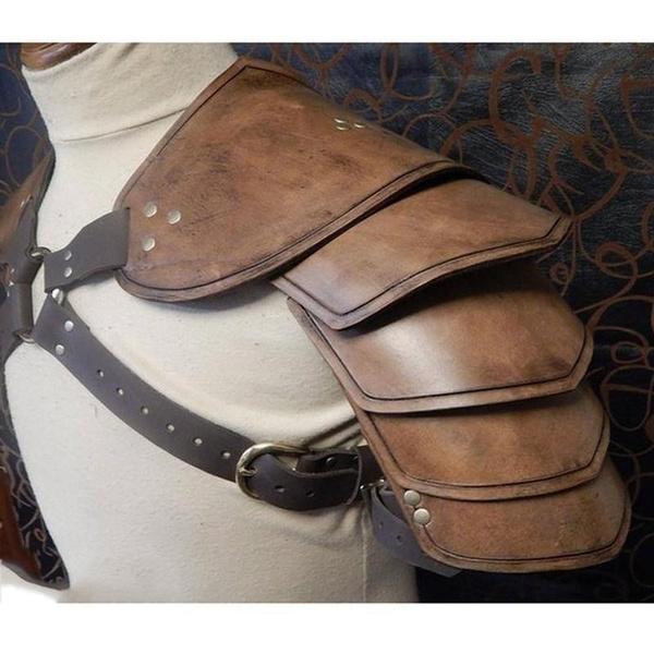 New Stylish Handsome Cosplay Accessories Steampunk Medieval Viking Leather One-shoulder Armor with Side Straps Retro Leather