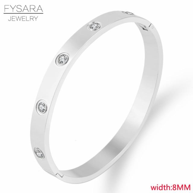 Luxury Lover Jewelry Women Bangle Titanium Steel Couple Jewelry Full Cz White Crystal Buckle Bracelets Bangles Men