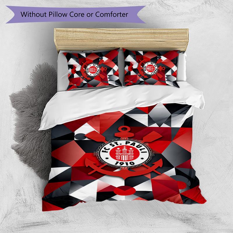 FC St. Pauli Football Printed 3 Pieces Bedding Set, Comfortable Skin Friendly Bedroom Duvet Cover Set