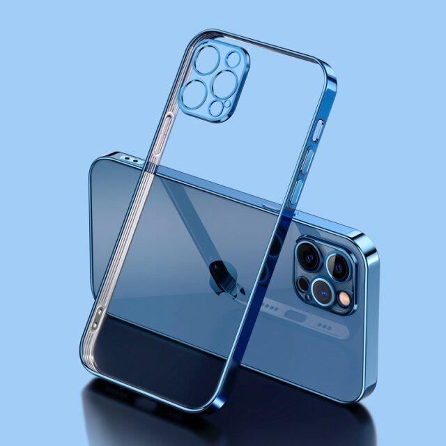 Coque Antichoc - pour iPhone - 13 Pro Max - Souple - Contour chromé bleu - 6,7 pouces