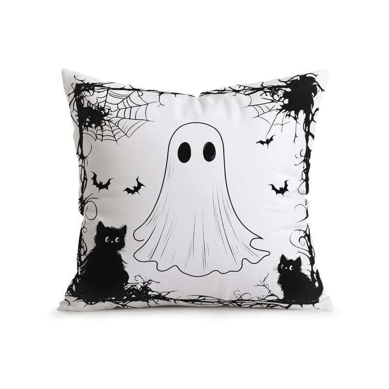 Home Decor Ghosts & Cats Halloween-Printed Pillow Covers Pattern Cushion Cover Suitable for Sofa Bedroom Car Pillow Cover