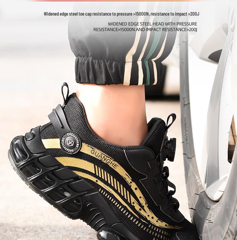 Lightweight Fly-Knit Safety Shoes with Rotating Button – Anti-Smash and Anti-Puncture Work Shoes for Construction