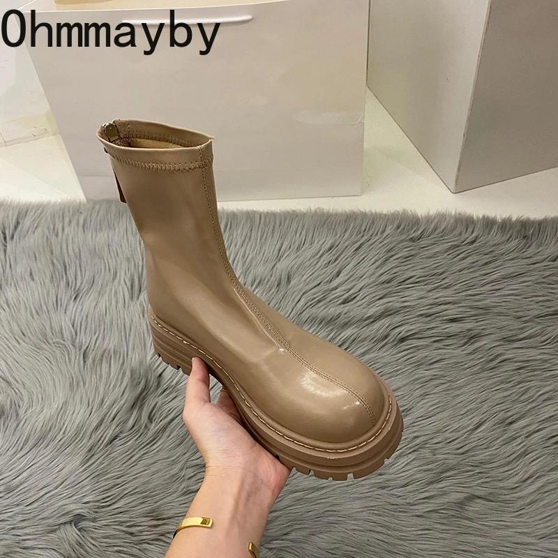 Fashion Autumn Chunky Women Chelsea Boots Fashion Back Zippers Thick Heel Short Booties Retro Style Street Style Female Shoes