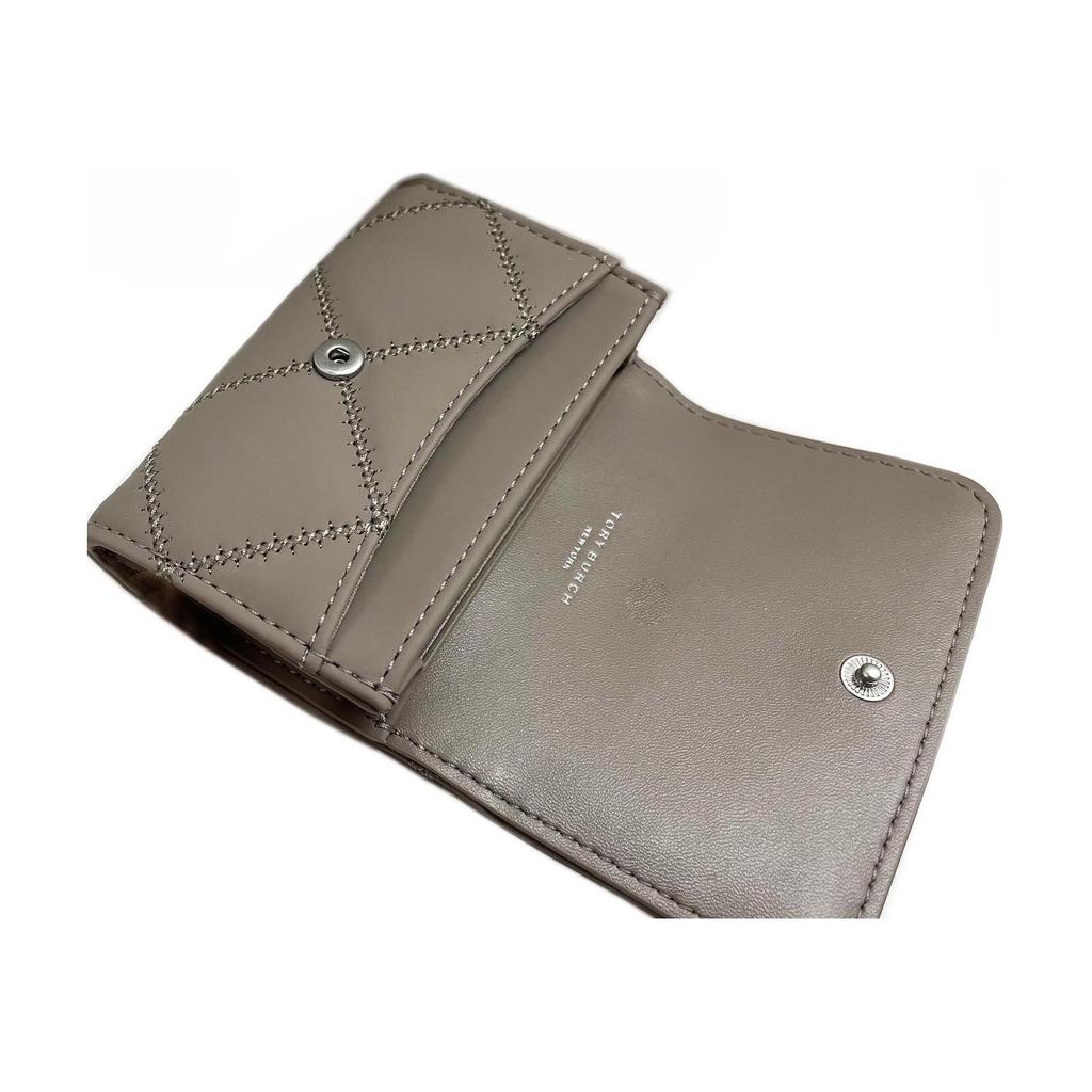Tory Burch Quilted Logo Snap Closure Leather Card Holder Women accessories Gray 150057-082