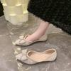 2024 Hot Selling Versatile Low Heels Flat Shoes Women's Sparkling Sequins Pearl Bow Low Heels Women's Pointed Toe Slip-On Flats