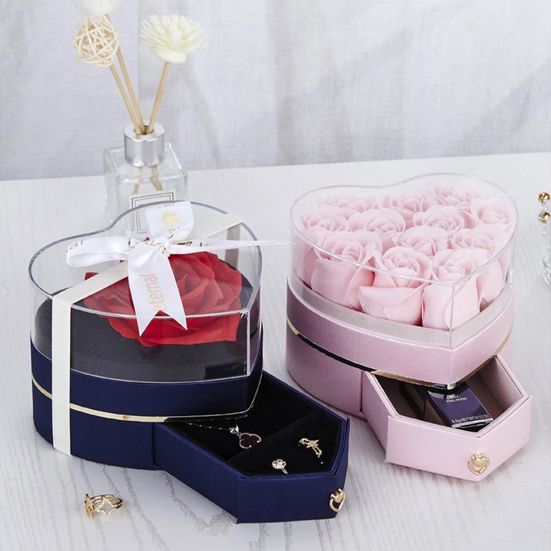 1PC Valentine's Day Transparent Ring Box Luxury Gift for Anniversary Heart Shaped Rose Gift Box