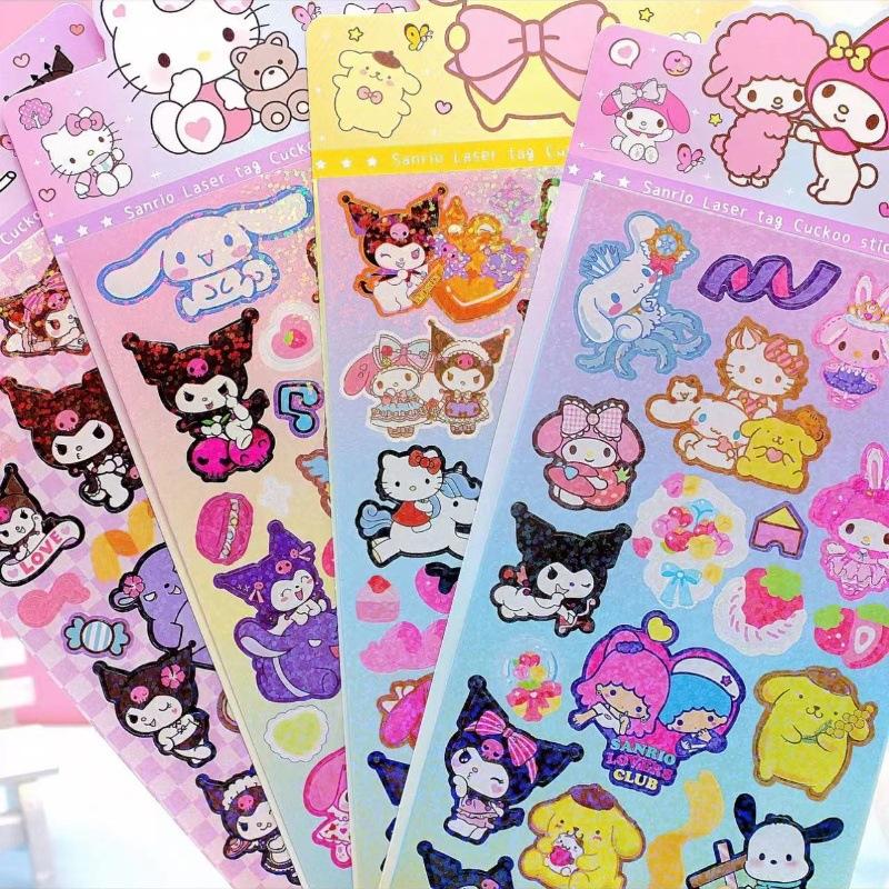 Набор лазерных блестящих наклеек Sanrio из нескольких серий, Наклейки для награждения детей, Материал для декора студенческого дневника, Подарочная упаковка