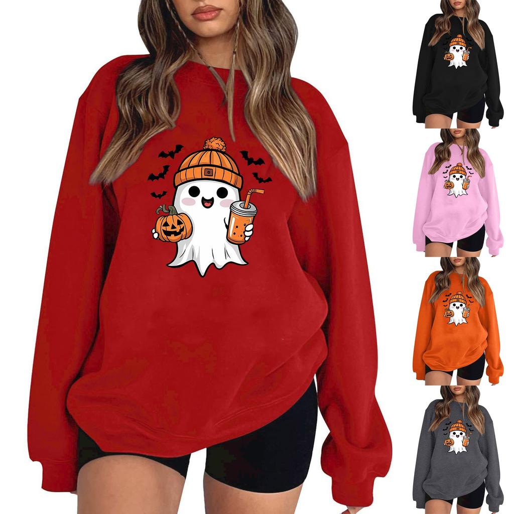 Женский пуловер с принтом Хэллоуина, круглый вырез, заниженная линия плеча, блузка с длинными рукавами