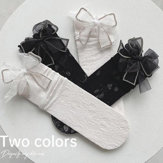 1 Pair Calf Socks Lace Hollow Breathable Japanese Style Bouncy Daily Wear Velvet Bow-knot Children's Socks Birthday Gift