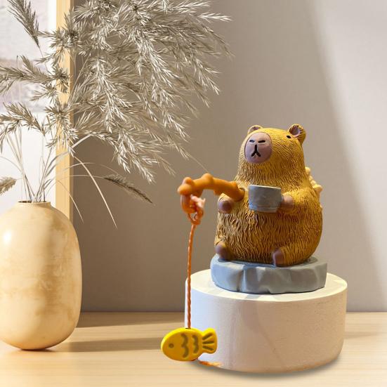 Fishing Animals Figurine Resin Panda Groundhog Capybara Statue Angler Animal Series Ornament