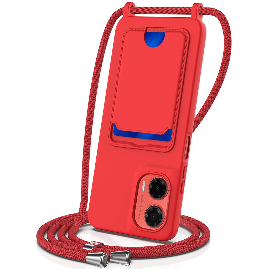 Чехол для Motorola Moto G35 5G Жидкий силикон Держатель для карт Задняя крышка телефона со шнурком