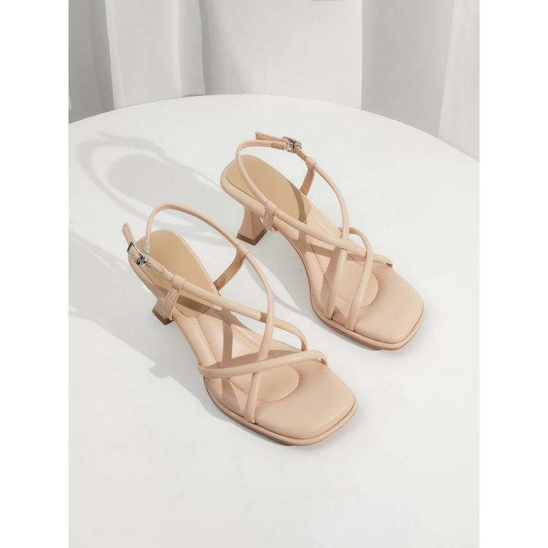 2025 новые французские сандалии с перекрестными ремешками и квадратным носком, женские летние темпераментные туфли на высоком каблуке, универсальные шпильки, римские туфли