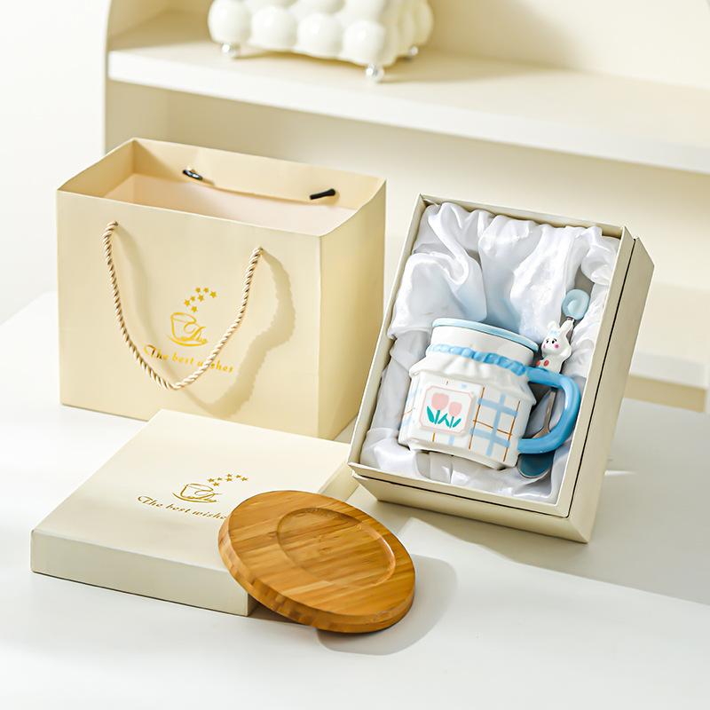 Кружка для пары 'Тюльпан и Кролик', креативная, с высокой ценностью, керамическая, для дома и офиса, кофейная чашка с крышкой