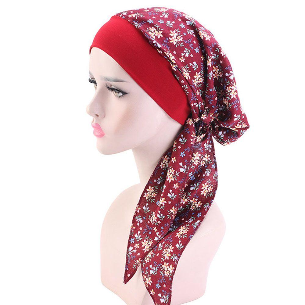 Women Headwear Pre-Tied Elastic Chemo Pirate Cap Hair Loss Hat Cancer Head Scarf Muslim Turban