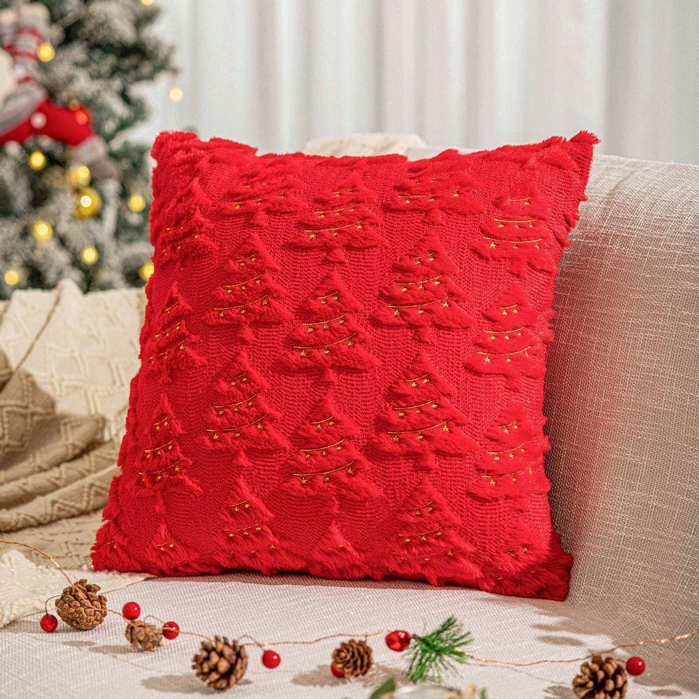 Christmas Tree Christmas Plush Pillowcase Square Cushion Cover Warm Throw Pillowcover Sofa/Bed