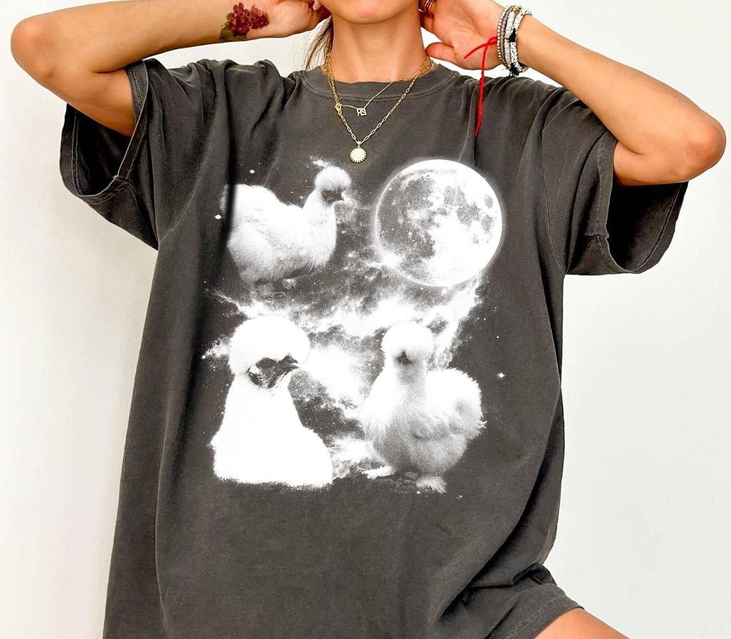 Comfort Colors Silkie Chicken Moon T-Shirt, Cosmic Farm Wildlife Top