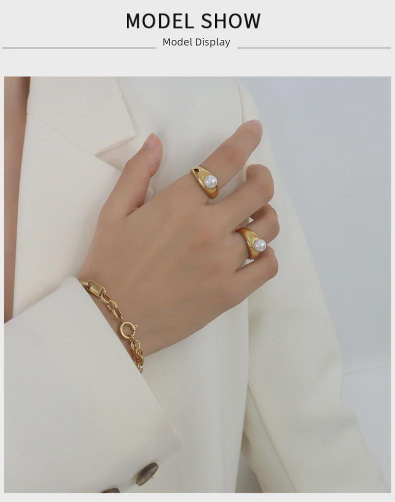 Кольцо из титана с французским жемчугом в стиле ретро, позолоченное 18 карат — простое, элегантное, в стиле Ins