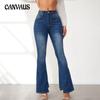 Женские эластичные брюки со средней талией, расклешенные джинсы, узкие брюки из эластичного денима