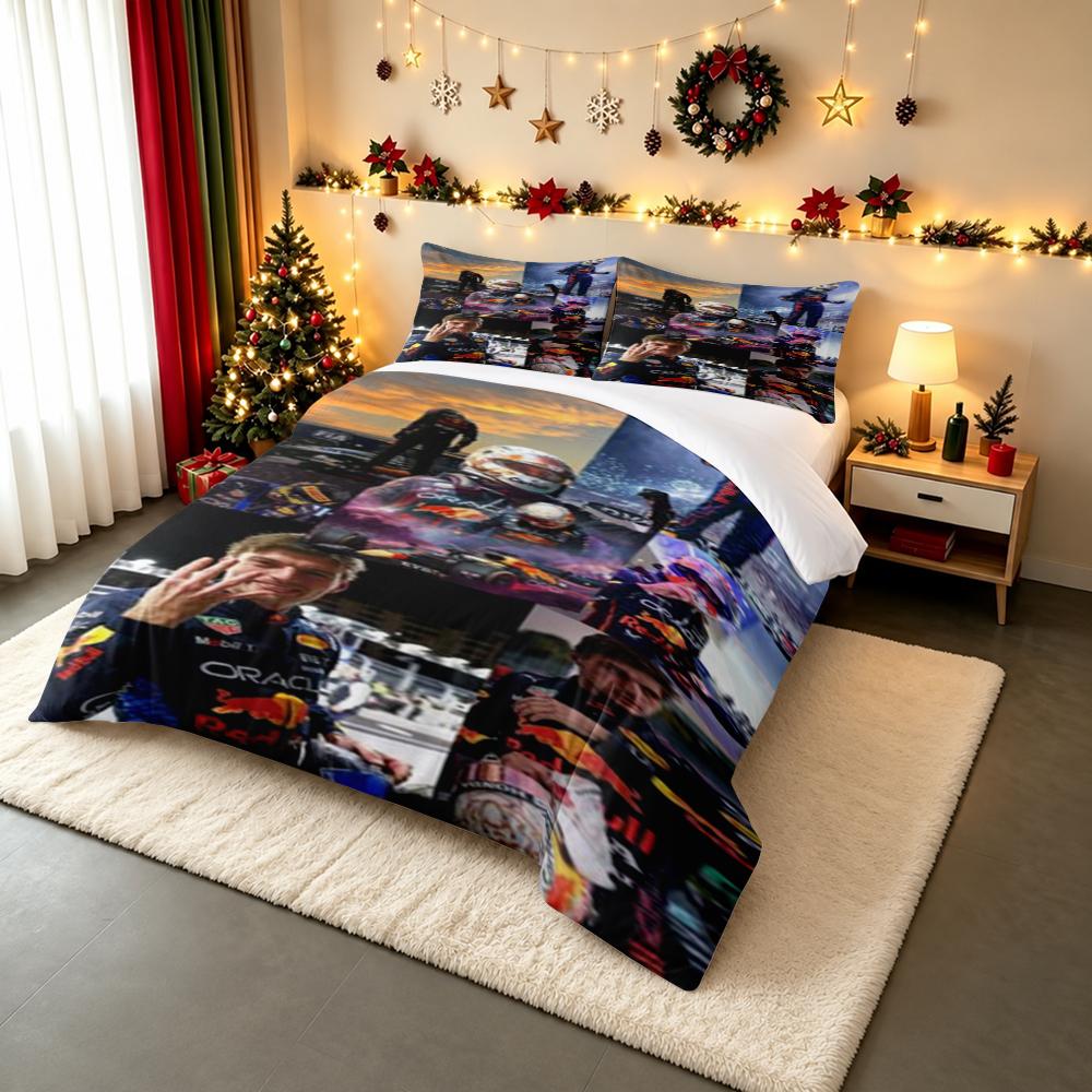 Max Verstappen Photo Collage Bedding set (1 duvet cover, 2 pillowcases, duvet not included), Sunset Champion Driver Wall Art Print