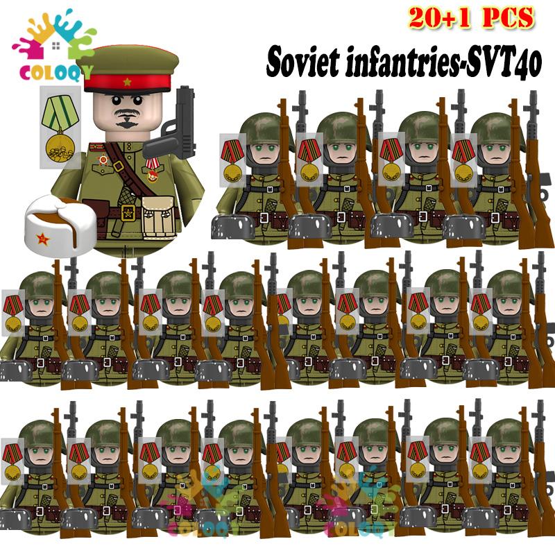 Детские игрушки 21 шт./лот Вторая мировая война N001-N095 Офицеры Солдаты Строительные блоки США Советские Великобритания Мини-фигурки Для детей Дни рождения Подарки