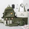 Korean Style Five-Piece School Backpack Set for Girls – Fashionable Color-Match Design