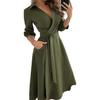 Женское платье макси с длинным рукавом, V-образным вырезом, длиной до щиколотки, длинное платье, повседневное платье А-силуэта с поясом