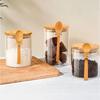 Bamboo Lid with Spoon Sealed Jar Household Glass Storage Jar Tea Jar Coffee Bean Storage Jar Seasoning Jar Milk Powder Jar
