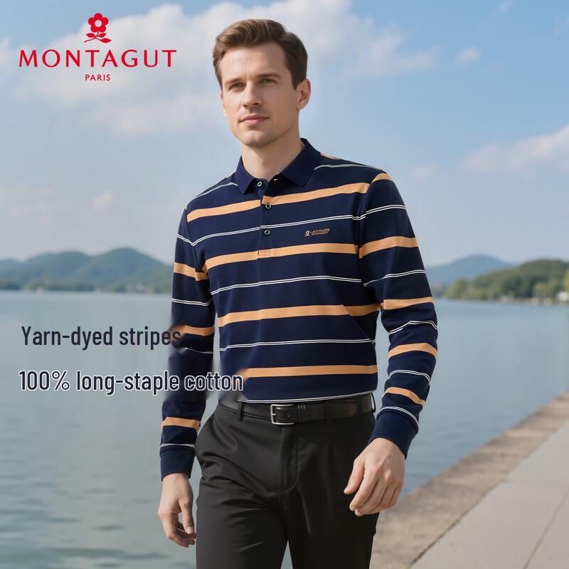 Мужская хлопковая поло с длинным рукавом в полоску MONTAGUT