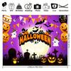1 pc 2D flat Halloween horror cemetery pumpkin background cloth banner - bat ghost jack-o-lantern, no power required——sjs